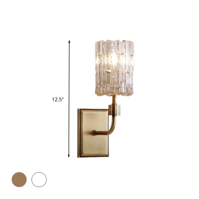 Cylinder Living Room Sconce Light Vintage Clear/Amber Crystal 1 Light Wall Lighting Fixture with Rectangle Backplate