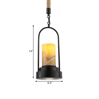 Cylinder Marble Shade Hanging Lighting Farmhouse Style 1 Light Restaurant Suspension Lamp for Bronze/Black Finish