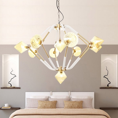 Diamond Bedroom Chandelier Light Modernism Amber Glass 10 Heads Pendant Lighting Fixture
