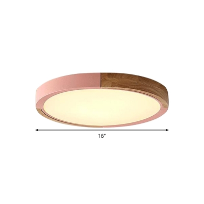 Disk Ceiling Mounted Light Macaron Metal Pink/Green/Yellow LED Flush Mount Lighting in Warm/White Light, 16