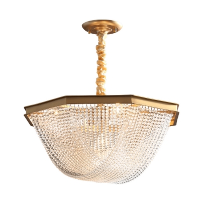 Dome Crystal Strand Chandelier Light Fixture Postmodern 4/6 Heads Gold Hanging Ceiling Light