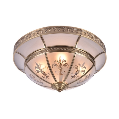 Dome Metal Flush Mount Light Traditional 3/4 Lights Living Room Ceiling Fixture in Brass, 15