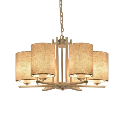 Fabric Cylinder Chandelier Contemporary 6/8 Lights Pendant Light Fixture in Beige with Metal Frame