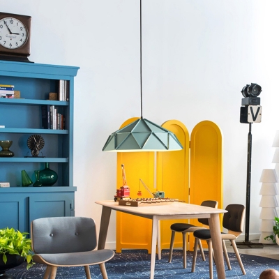 Geometric Dining Room Hanging Lamp Kit Metal 1 Light Minimalist Down Lighting in Blue