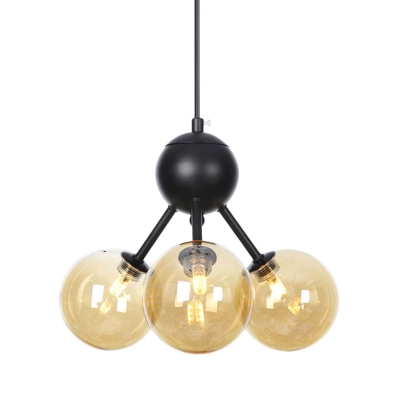 Globe Chandelier Lighting Contemporary Amber Glass 3 Heads Living Room Hanging Pendant Light