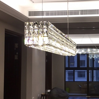 Gold 10 Heads Hanging Ceiling Light Traditional K9 Crystal Rectangle Chandelier Lighting