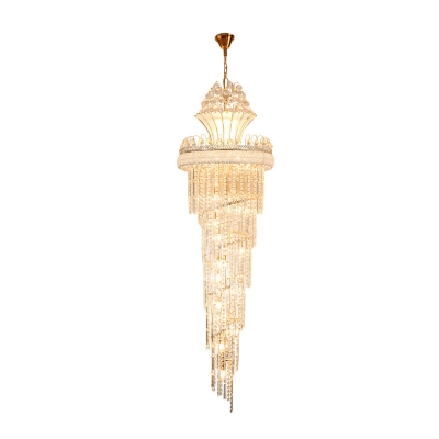 Gold 28 Heads Hanging Light Traditional Crystal Strand Swirl Chandelier Lighting