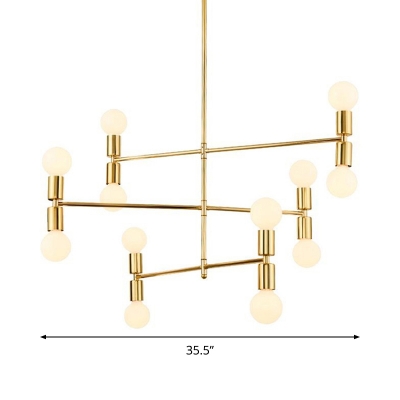 Gold 3 Layers Hanging Lamp Kit Nordic 12 Lights Metal Chandelier Light Fixture for Bedroom