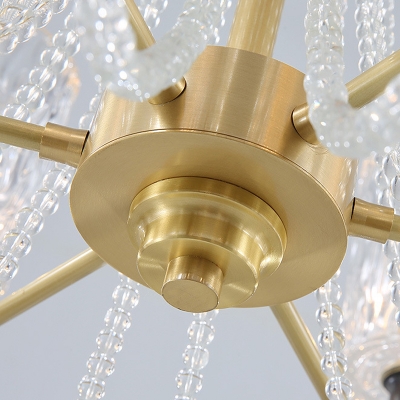 Gold 6 Heads Chandelier Lighting Traditional Crystal Dimpled Glass Cylinder Hanging Ceiling Light