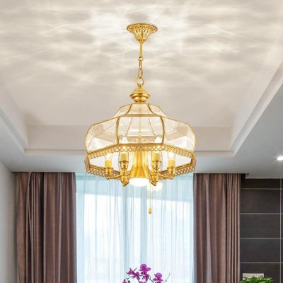 Gold 7 Heads Chandelier Lighting Colonialism Clear Glass Dome Pendant Ceiling Light for Dining Room