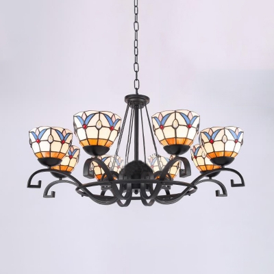 Handcrafted Art Glass Black Chandelier Lantern/Pearl/Magnolia 3/6/8 Bulbs Tiffany Suspension Pendant Light, 25
