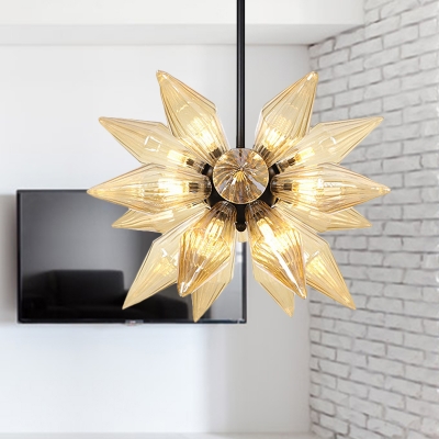 Industrial Style Starburst Hanging Lighting Amber/Clear Glass 9/12/15 Heads Bedroom Hanging Chandelier Lamp