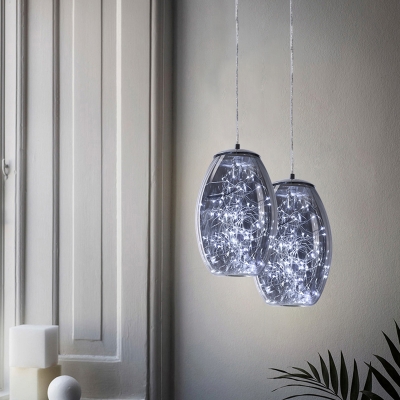 Jar Pendant Light Contemporary Smoke Grey Glass LED Bedroom Ceiling Pendant Light