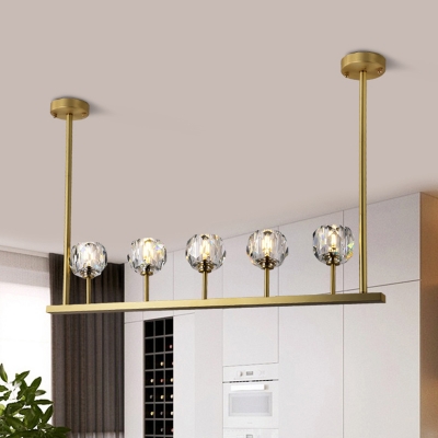 K9 Crystal Gold Island Lighting Fixture Linear 5 Heads Postmodern Ceiling Light
