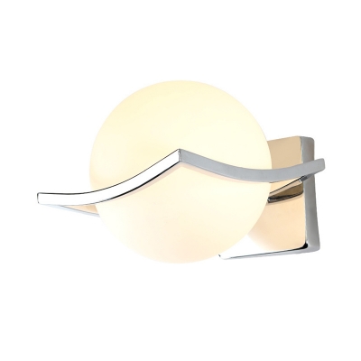 Matte White Glass Globe Wall Sconce Minimalist 1 Bulb Chrome Finish Wall Mount Lamp