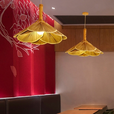 Modern Fan Ceiling Light Bamboo 1 Light Suspension Pendant in Wood for Dining Room