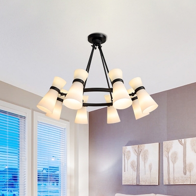 Modern Flared Pendant Chandelier Frosted White Glass 16 Heads Ceiling Suspension Lamp in Gold/Black