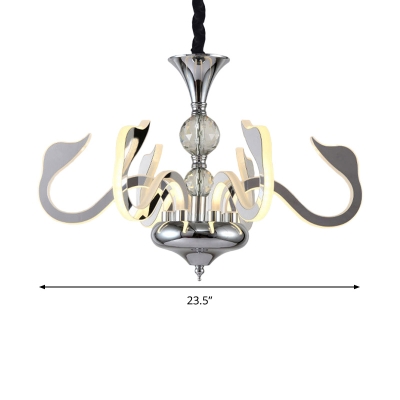 Modern Gooseneck Chandelier Lamp Acrylic 6 Lights Living Room Suspension Light in Silver