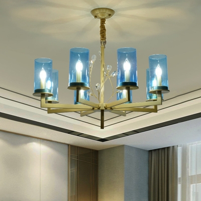 Modern Style Cylinder Chandelier Lamp Blue Glass 8/10 Lights Living Room Hanging Ceiling Light