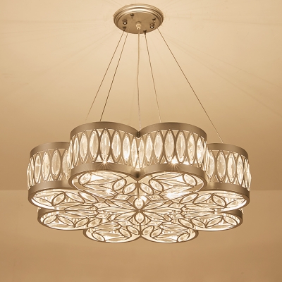 Modernism Scalloped Chandelier Light Clear Crystal 3 Bulbs Dining Room Down Lighting Pendant in Silver