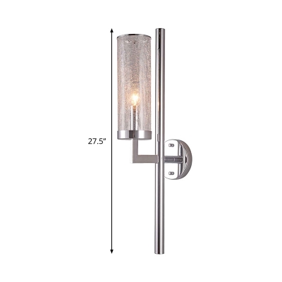 Pencil Arm Wall Lighting Modernist Metal 1 Bulb Chrome Sconce Light Fixture with Crackle Glass Shade
