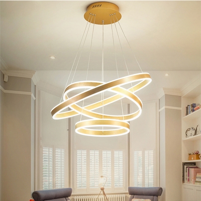 Postmodern Ring Hanging Lamp Kit Acrylic Living Room LED Chandelier Lamp in Warm/White Light