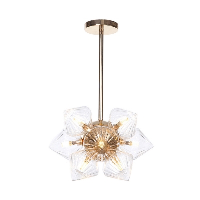 Prism Living Room Semi Flush Light Classic Clear/Amber Glass 9/12 Lights Gold Ceiling Lighting