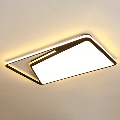 Rectangle Metal Ceiling Light Fixture Modernism Black/White LED Flush Light in Warm/White/3 Color Light