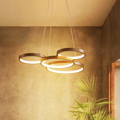 Ring Metal Hanging Chandelier Modern Coffee LED Chandelier Lamp for Bedroom, Warm/White Light