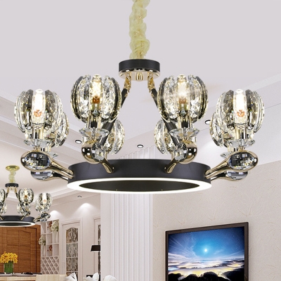 

Round Pendant Chandelier Traditionalism Crystal 6/8 Heads Black Ceiling Light for Bedroom, HL577699