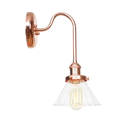 Rustic Conical Sconce 1 Light Clear/Amber Glass Wall Lighting in Copper for Dining Room