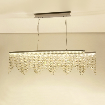 Silver Beaded Over Island Lighting Contemporary LED Crystal Hanging Chandelier for Dining Room