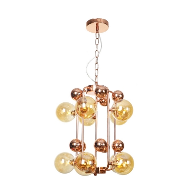 Sphere Dining Room Chandelier Pendant Light Clear/Amber/Smoke Gray Glass 6/8/10 Lights Modern Hanging Lamp Kit in Copper/Gold