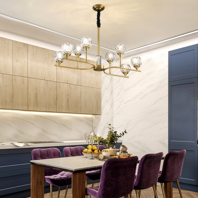 Sputnik Dining Room Hanging Light Fixture Postmodern Dimpled Crystal 8 Heads Gold Chandelier Lamp