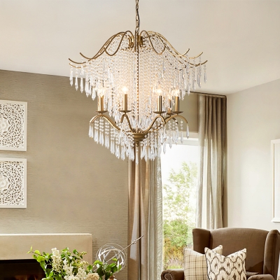 Traditional Beaded Chandelier Pendant Light 6/8 Lights Crystal Suspension Lamp in Gold for Living Room