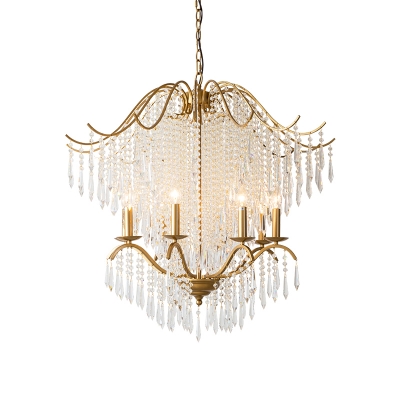 Traditional Beaded Chandelier Pendant Light 6/8 Lights Crystal Suspension Lamp in Gold for Living Room