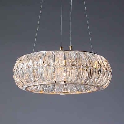 Traditional Circle Chandelier Lighting Fixture 6 Heads Clear Crystal Glass Pendant Ceiling Light in Gold