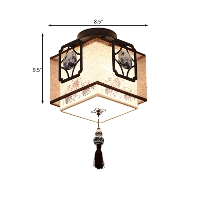 Traditional Square Ceiling Mounted Light 1 Bulb Fabric Flush Mount Light Fixture in Black