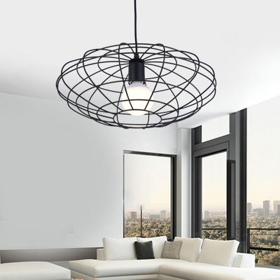 Vintage Oval Suspension Pendant 1 Light Metal Ceiling Light in Black for Living Room