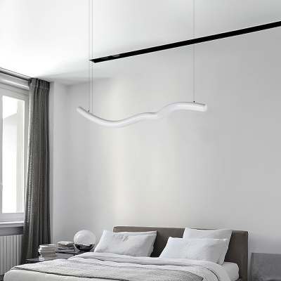 Wave Shaped Chandelier Lighting Fixture Metal LED Dining Room Suspension Pendant in White/Grey