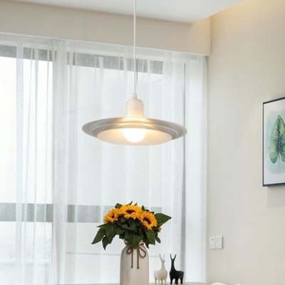 White Glass Ball Pendant Light Modern 1 Bulb Suspended Lighting Fixture with Flared Metal Shade