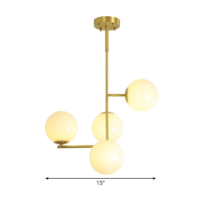 White Glass Global Hanging Chandelier Contemporary 4 Heads Ceiling Pendant Light in Gold