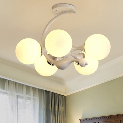 White Glass Globe Chandelier Lighting Minimalism Style 5 Heads Hanging Lamp for Living Room