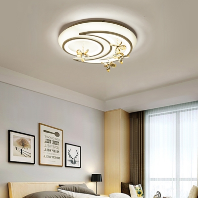 White Moon/Flower/Cloud Flush Mount Modernism LED Acrylic Ceiling Light Fixture with Clear Crystal Drop