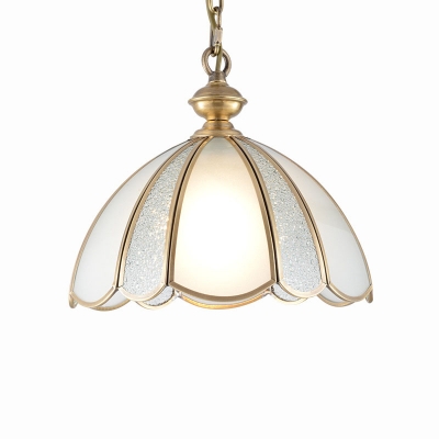 1 Bulb Scalloped Hanging Pendant Light Colonial Frosted White Glass Ceiling Suspension Lamp for Dining Room