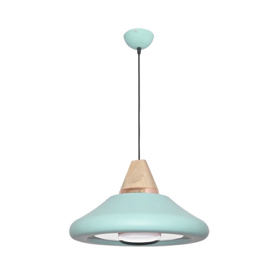 1 Head Dining Room Down Lighting Modernism Green/Blue Ceiling Pendant Light with Flared Metal Shade