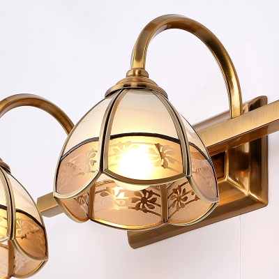2/3 Bulbs Floral Wall Sconce Traditional Brass Frosted Glass Vanity Light for Bathroom