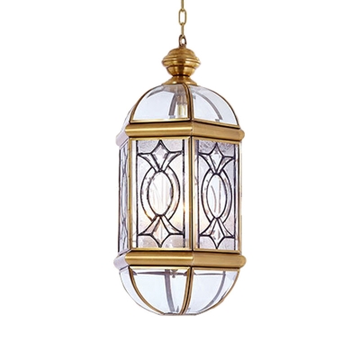 3 Bulbs Lantern Chandelier Lamp Colonial Brass Frosted Glass Hanging Pendant Light