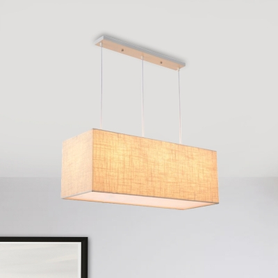 3 Lights Dining Room Island Lamp Contemporary Flaxen Pendant Chandelier with Rectangle Fabric Shade