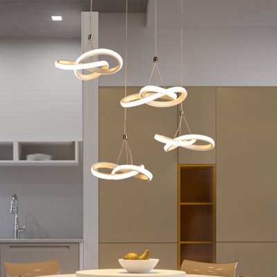 4 Lights Restaurant Pendant Light Modernist White Led Ceiling Lamp With Twisted Metal Shade In Warm Beautifulhalo Com - Lights For Restaurant Ceiling